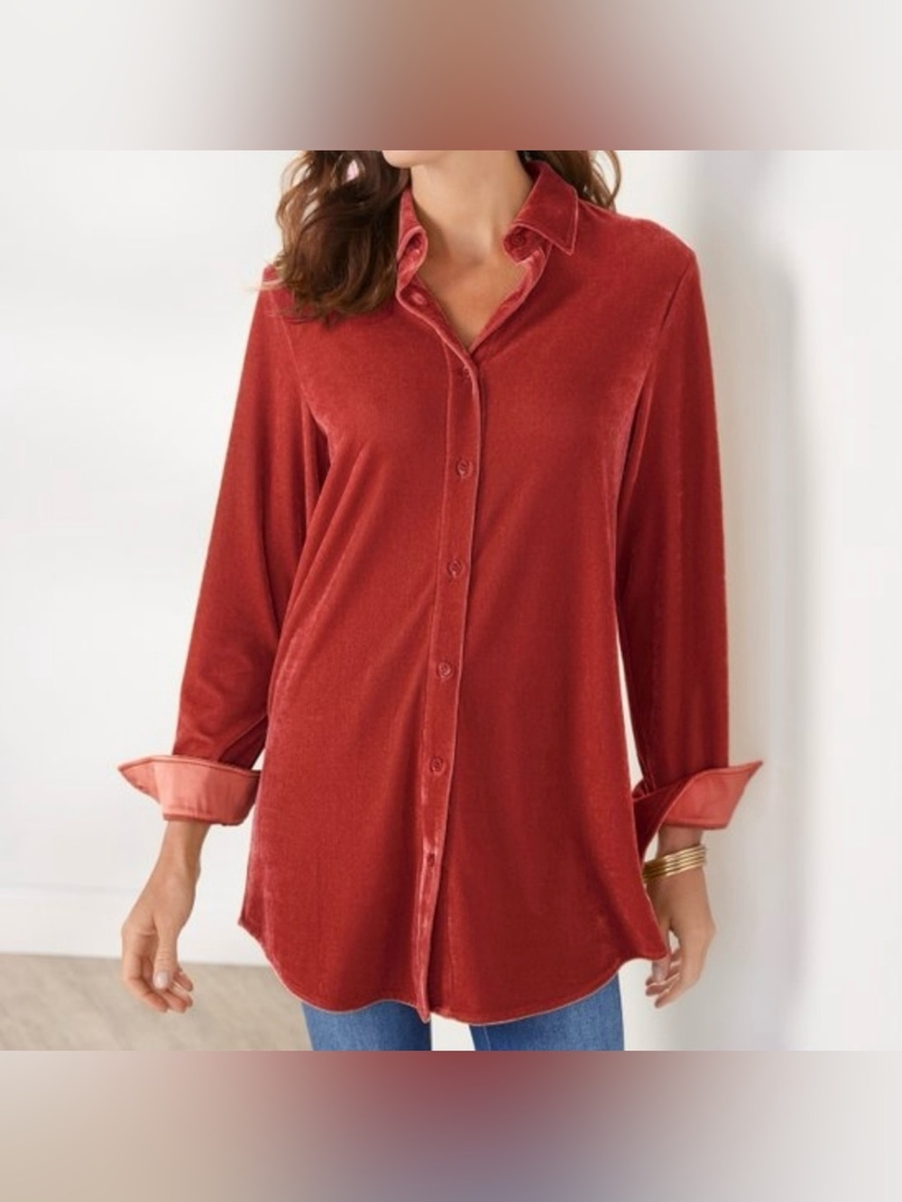 Soft Surroundings Velvet Boyfriend Red Tunic Large